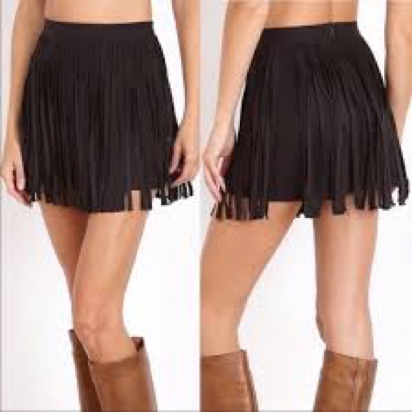 Faux Suede Fringe Mini Skirt - Picture 2 of 4